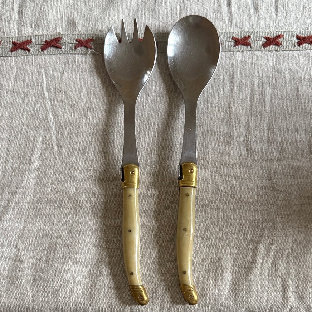 Laguiole Cream and Gold Serving Utensils